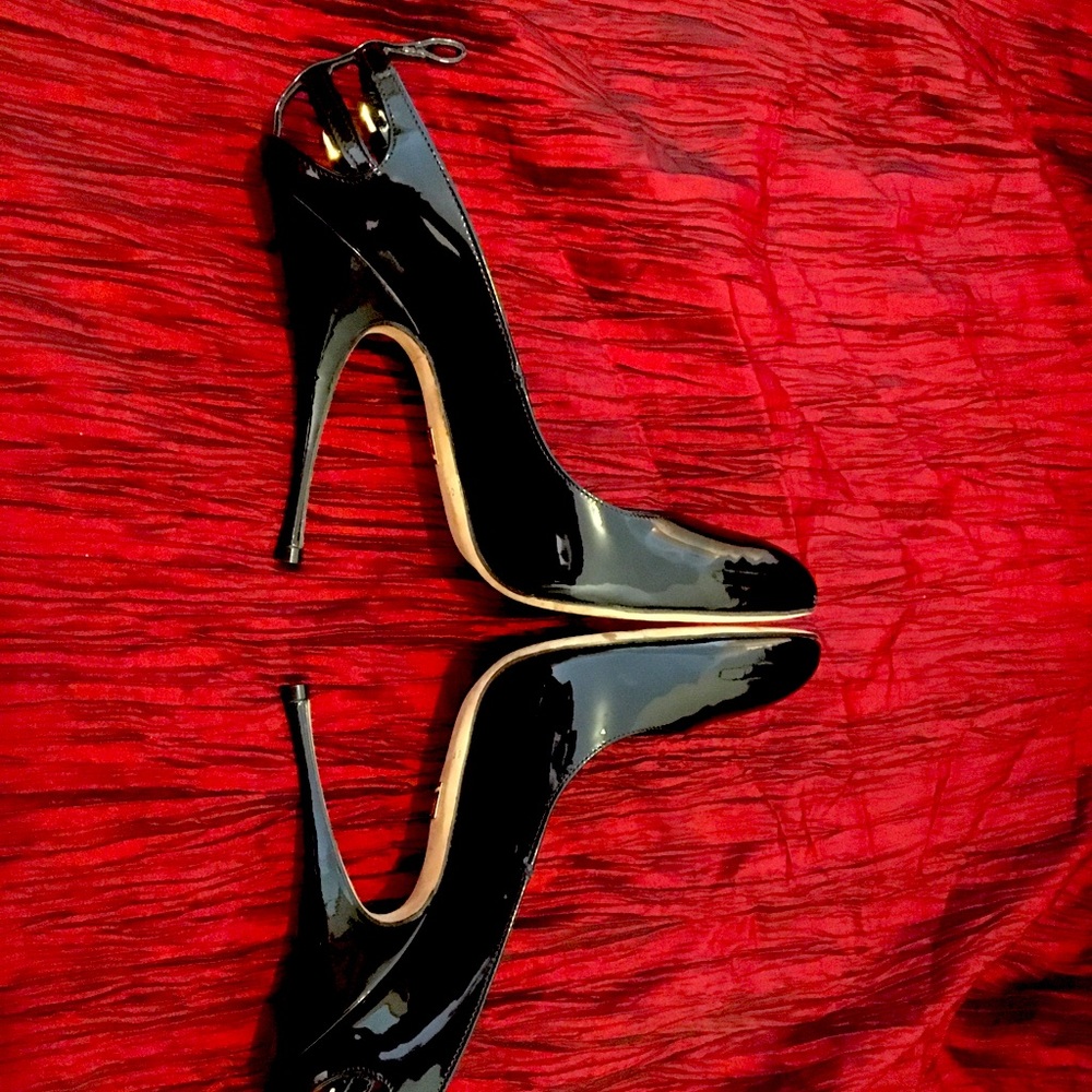 Designer Italian Leather Strappy Black Stilettos